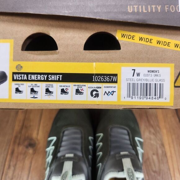 Keen Vista Energy Shift Women 7 Wide Steel Gray Blue Glass Carbon Toe Work Shoes - Picture 11 of 11